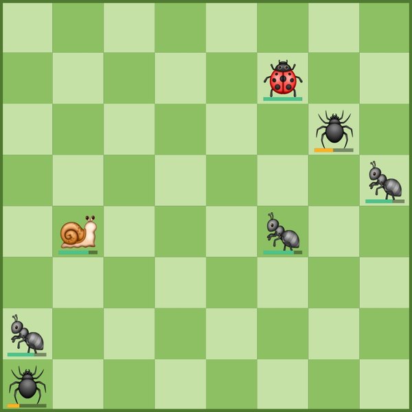 Bugs board on grass