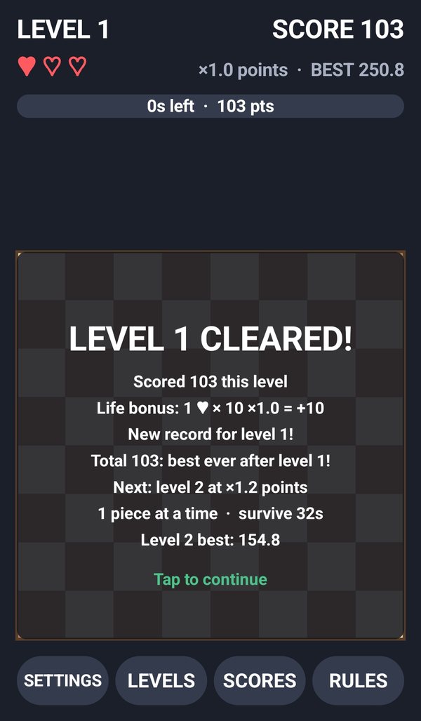 Level 1 cleared summary with life bonus and next level
