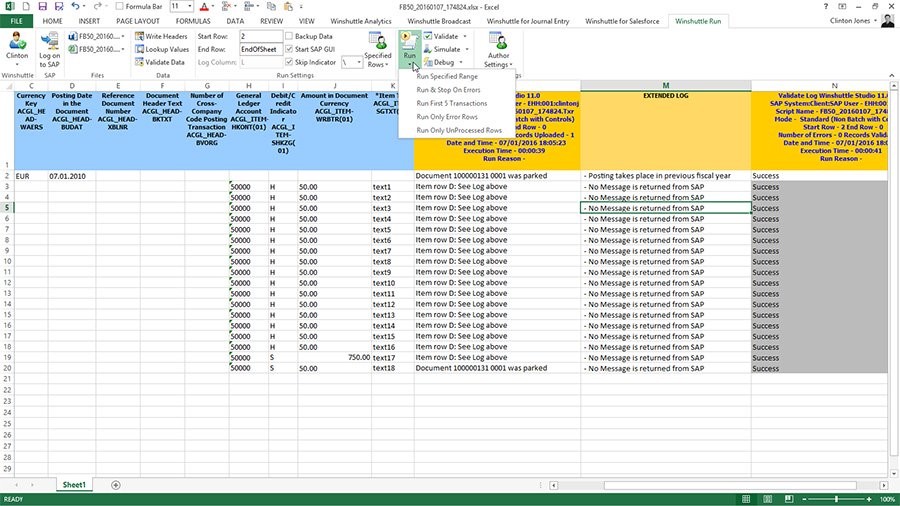 Runner integrated with Excel