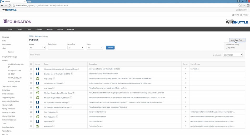 User Governance policies